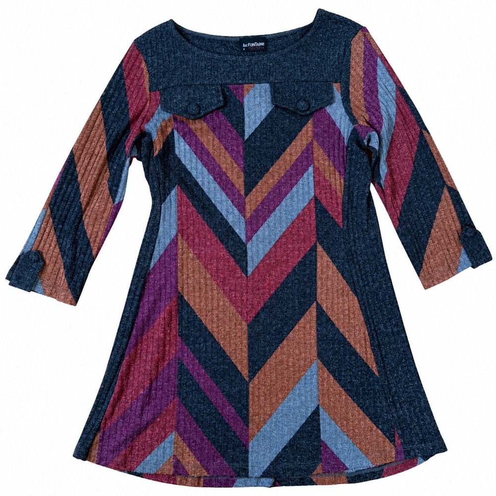 Luc Fontaine Canada Women 8 Chevron Ribbed Tunic Tunic Grey Orange 3/4 Sleeve